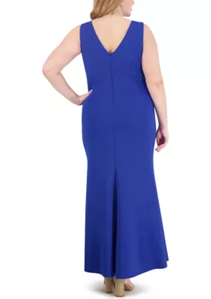 Plus Sleeveless Side Tie Solid Gown