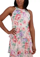 Women's Sleeveless Halter Neck Tiered Floral Printed Maxi Dress