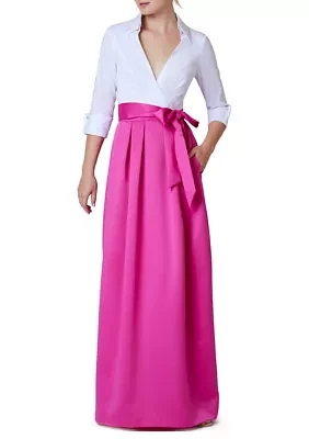 Women's 3/4 Sleeve Collar Neck Solid Bow Gown