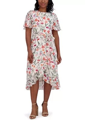 Women's Flutter Sleeve Floral Printed Dress