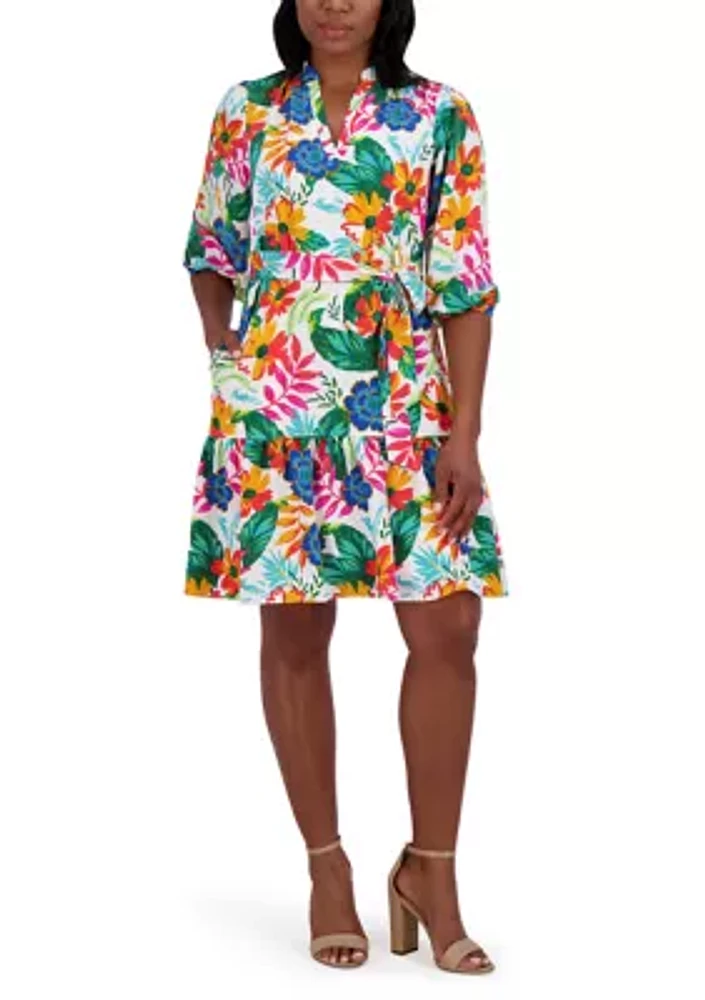 Women's 3/4 Sleeve Floral Print A-Line Dress
