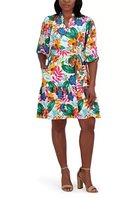 Women's 3/4 Sleeve Floral Print A-Line Dress