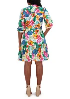 Women's 3/4 Sleeve Floral Print A-Line Dress