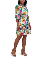 Women's 3/4 Sleeve Floral Print A-Line Dress