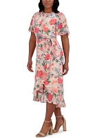 Women's Short Flutter Sleeve Floral Printed Dress