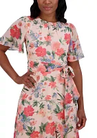 Women's Short Flutter Sleeve Floral Printed Dress