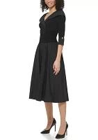 Women's Sleeveless V-Neck Collared Fit and Flare Dress