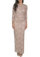 Women's 3/4 Sleeve Crew Neck Floral Print Gown