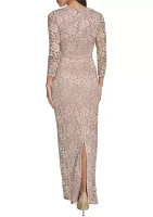 Women's 3/4 Sleeve Crew Neck Floral Print Gown