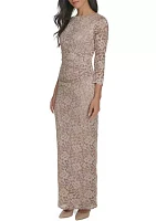 Women's 3/4 Sleeve Crew Neck Floral Print Gown