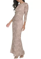 Women's 3/4 Sleeve Crew Neck Floral Print Gown