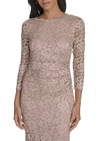 Women's 3/4 Sleeve Crew Neck Floral Print Gown