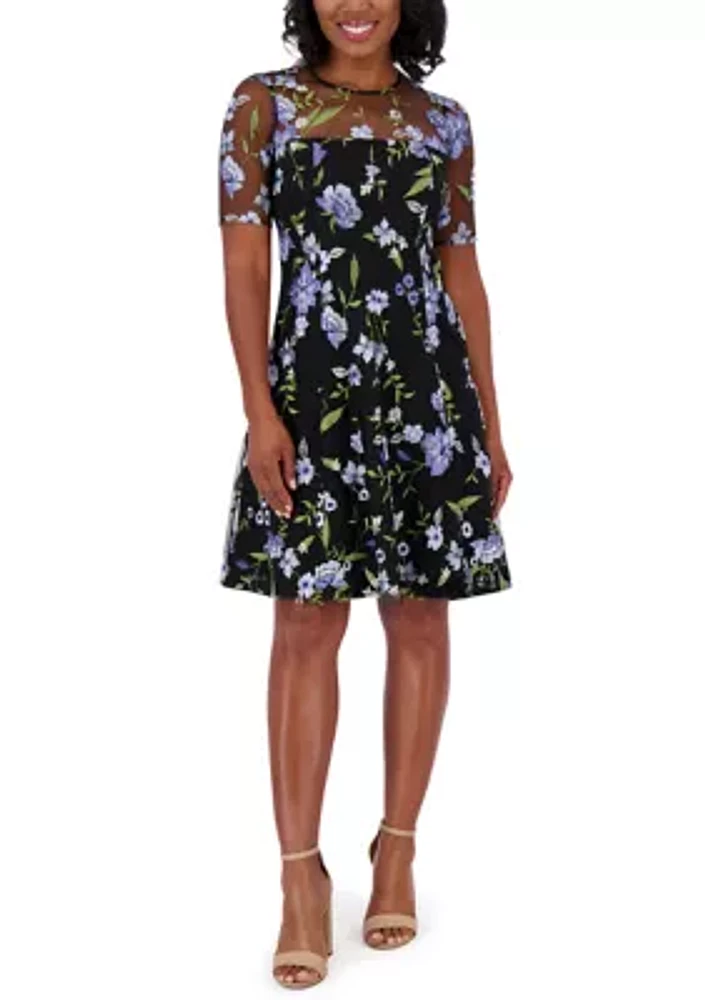 Women's Short Sleeve Crew Neck Floral Print Dress