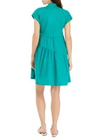 Women's Solid Cotton Tiered A-Line Dress