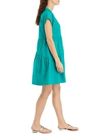 Women's Solid Cotton Tiered A-Line Dress