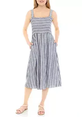 Sandra Darren Women's Sleeveless Smocked Linen Stripe Dress