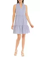 52seven Women's Sleeveless V-Neck Stripe Cotton Babydoll Dress