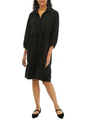 Women's 3/4 Sleeve Solid Shirtdress