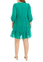 Plus 3/4 Sleeve Babydoll Dress