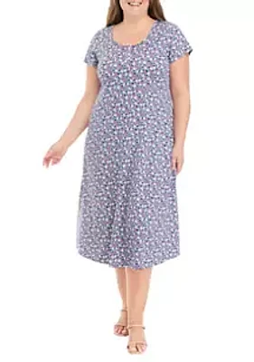 Studio 1 Plus Short Sleeve Scoop Neck Ditsy Floral Midi Dress