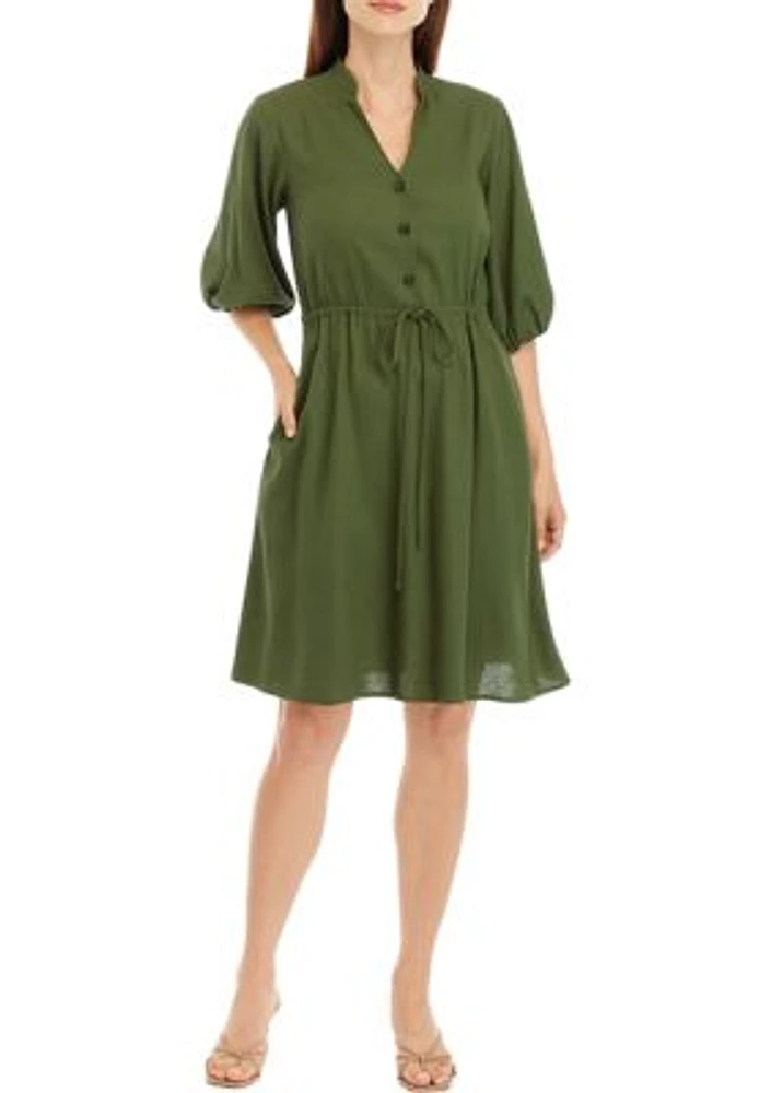 Women's Puff Sleeve Solid Shirtdress