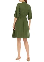 Women's Puff Sleeve Solid Shirtdress