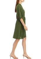 Women's Puff Sleeve Solid Shirtdress