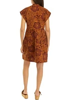 Women's Short Sleeve V-Neck Asymmetrical Tiered Printed A-Line Dress