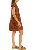 Women's Short Sleeve V-Neck Asymmetrical Tiered Printed A-Line Dress