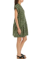 Women's Short Sleeve V-Neck Asymmetrical Tiered Printed A-Line Dress