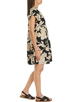 Women's Short Sleeve V-Neck Asymmetrical Tiered Printed A-Line Dress