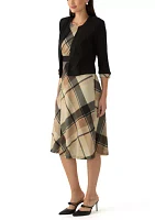 Women's Sleeveless Plaid Dress and 3/4 Sleeve Jacket