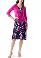 Women's 3/4 Sleeve Scoop Neck Floral Print Jacket Dress