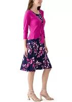 Women's 3/4 Sleeve Scoop Neck Floral Print Jacket Dress