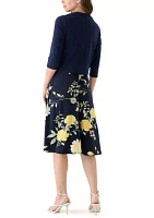 Women's 3/4 Sleeve Crew Neck Floral Print Jacket Dress