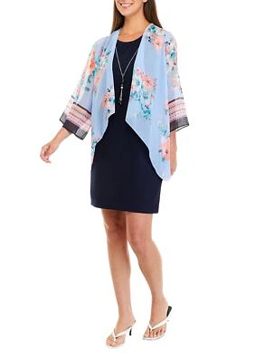 Women's Knit Floral Kimono Jacket Dress