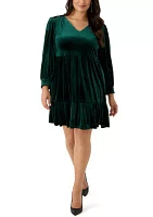 Plus Long Sleeve V-Neck Velvet A-Line Dress