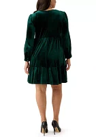 Plus Long Sleeve V-Neck Velvet A-Line Dress