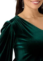 Plus Long Sleeve V-Neck Velvet A-Line Dress