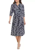 Sandra Darren Women's 3/4 Sleeve Geometrical Print Shirtdress