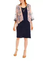 Sandra Darren Women's 3/4 Sleeve Paisley Chiffon Jacket and Sheath Dress Set