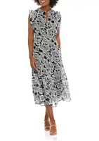 Sandra Darren Women's Flutter Sleeve V-Neck Paisley Print Chiffon Midi Dress