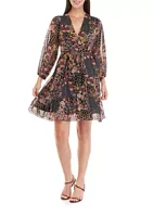 Sandra Darren Women's 3/4 Sleeve Surplice Floral Print Chiffon Dress