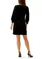 Women's 3/4 Sleeve Solid Velvet Sheath Dress