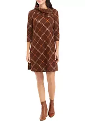 Sandra Darren Women's Cozy Envelope Neck Plaid Hacci A-Line Dress