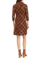 Women's Cozy Envelope Neck Plaid Hacci A-Line Dress