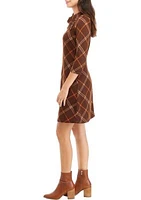 Women's Cozy Envelope Neck Plaid Hacci A-Line Dress