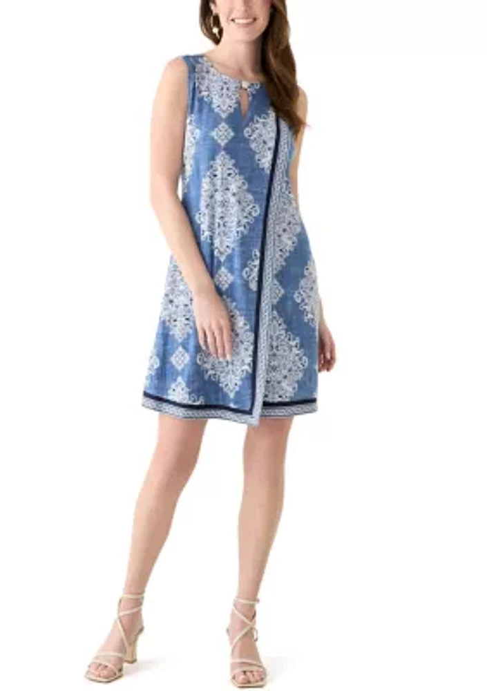 Women's Sleeveless Crew Neck Printed Shift Dress