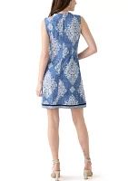 Women's Sleeveless Crew Neck Printed Shift Dress