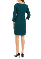 Women's 3/4 Sleeve Side Drape Solid Scuba Crepe Sheath Dress